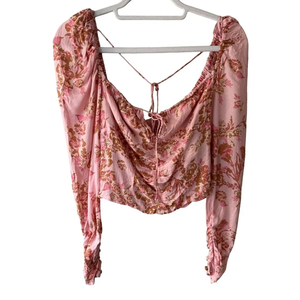 Free People Hilary Pink Floral Blouse Size S Boho Cottagecore Romantic